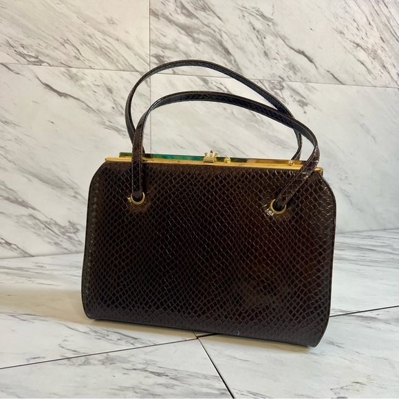 Vintage Naturalizer Patent Snakeskin Pinch Top Leather Mini Purse Bag - Picture 3 of 6